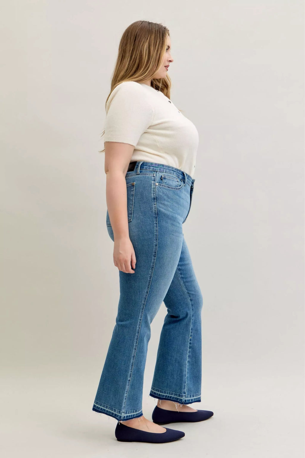 Full Size Mid Rise Slim Bootcut Tummy Control Release Hem Jeans Plus Size