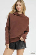 Draped Turtleneck Long Sleeve Knit Top