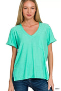 Slub Rolled Short Sleeve V-Neck Tee