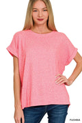 Soft Melange Hacci Short Sleeve Round Neck Top