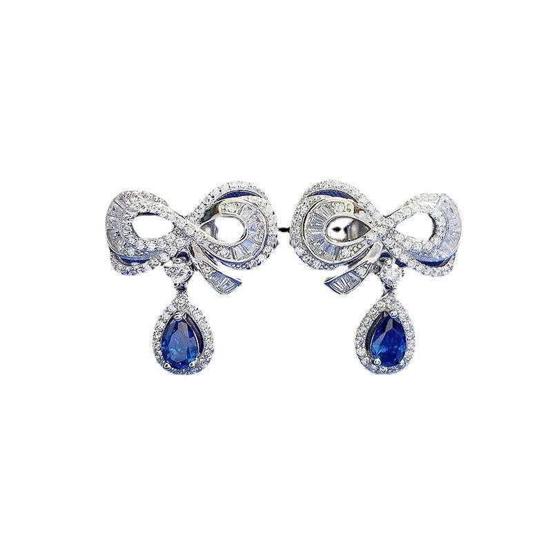 S925 Silver Water Drop Bow Earrings