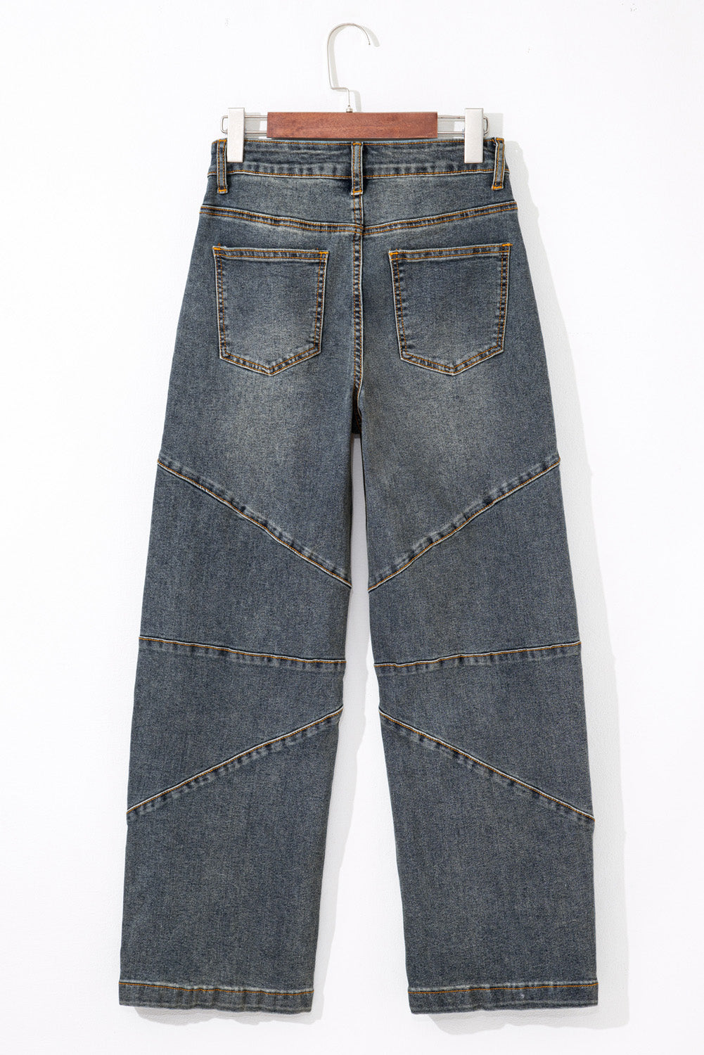 Sail Blue Exposed Stitching Loose Straight High Waist Jeans