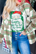 Khaki Christmas Plaid Casual Flannel Shacket