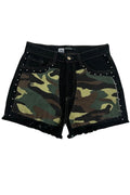 Camo High Waist Studded Shorts