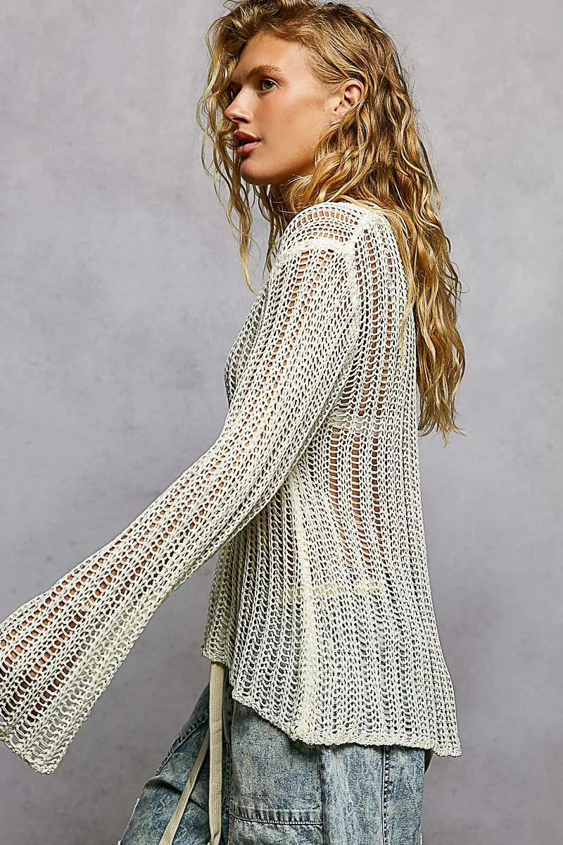 Openwork Round Neck Knit Cover Up
