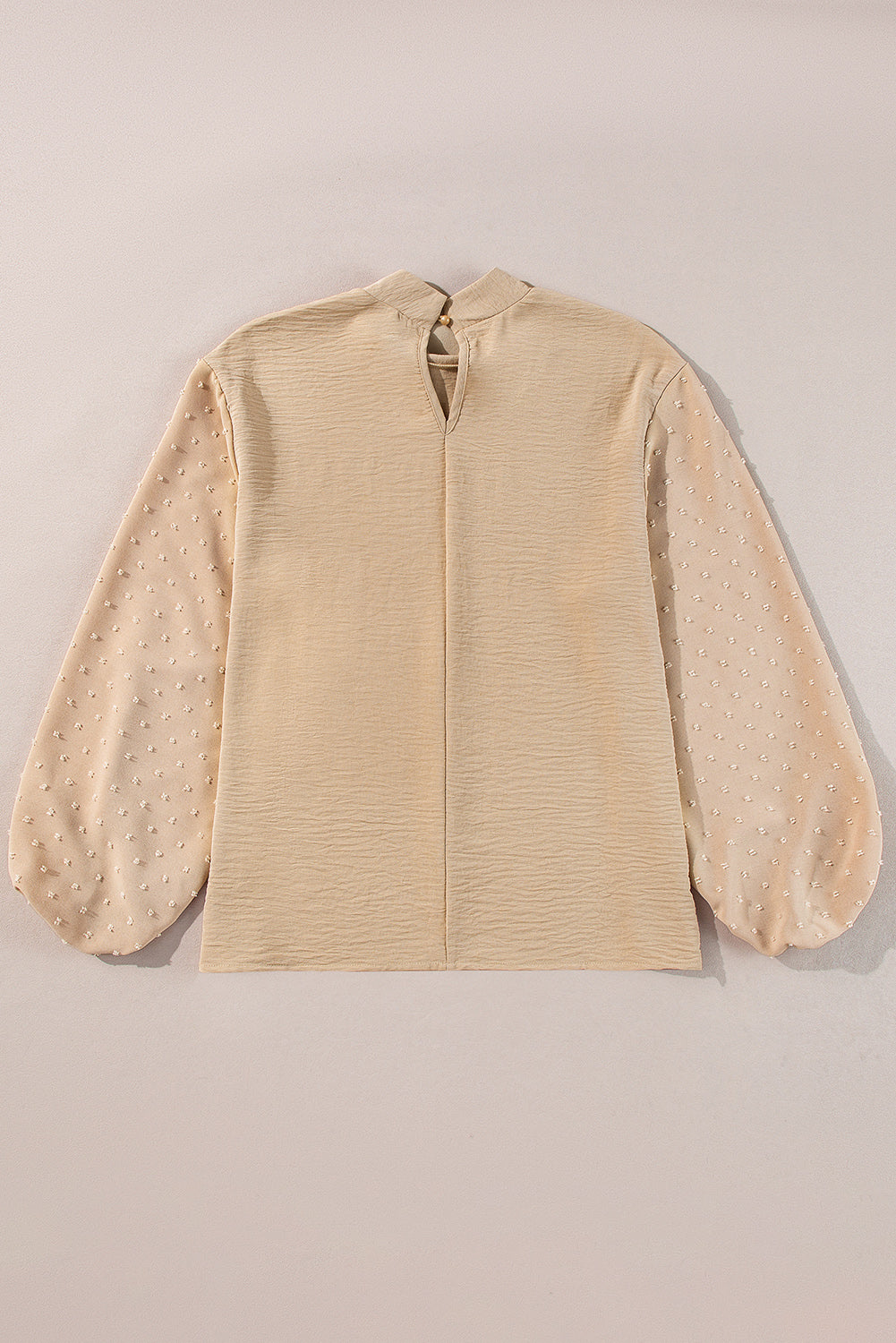 Parchment Swiss Dot Balloon Sleeve Patchwork Crinkle Blouse