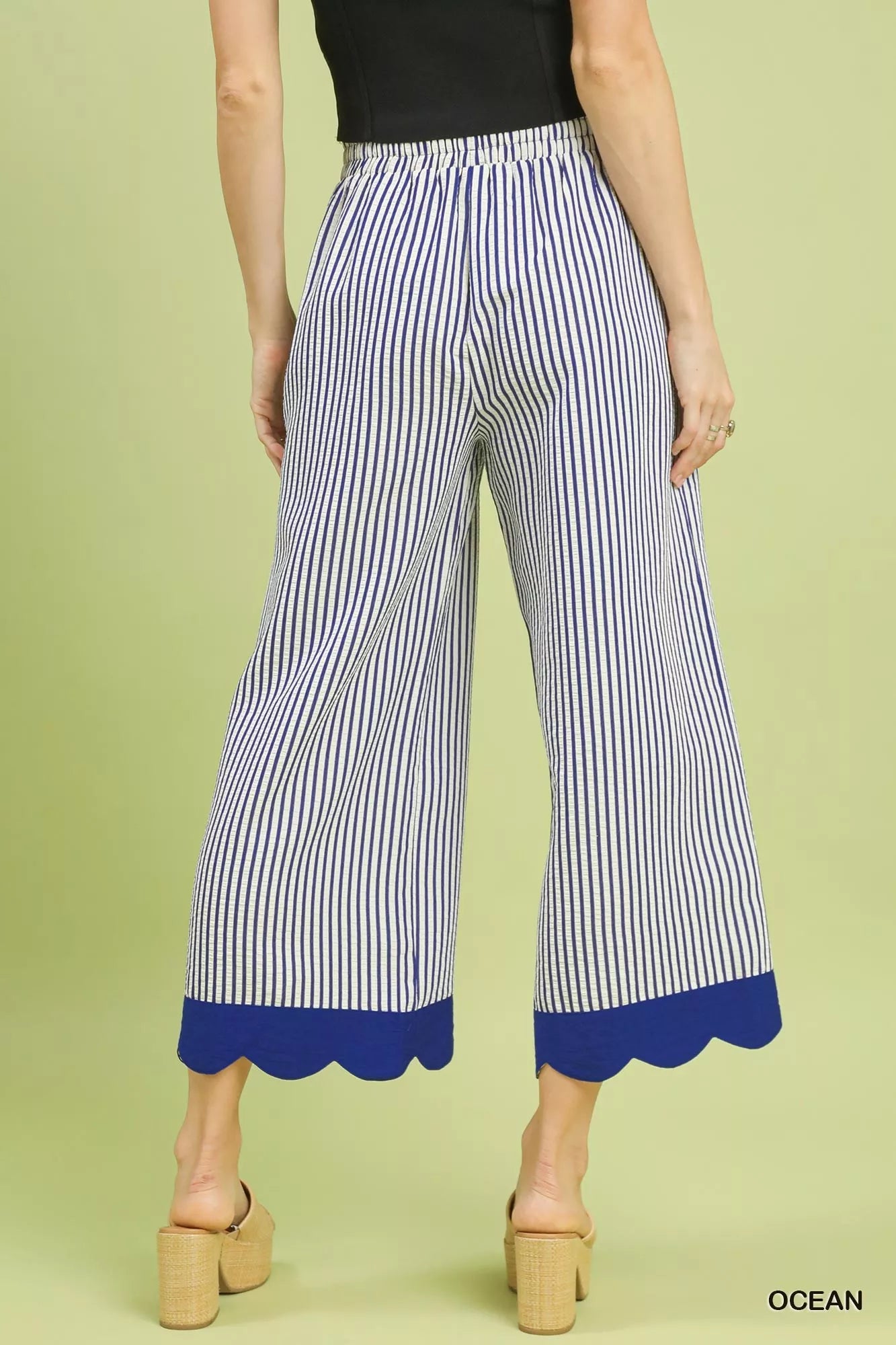Stripe Scallop Hem Wide Leg Pants