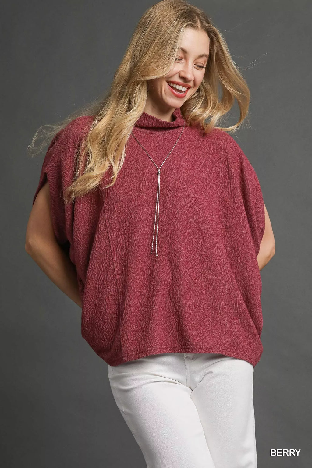 Textured Mock Neck Relaxed Top