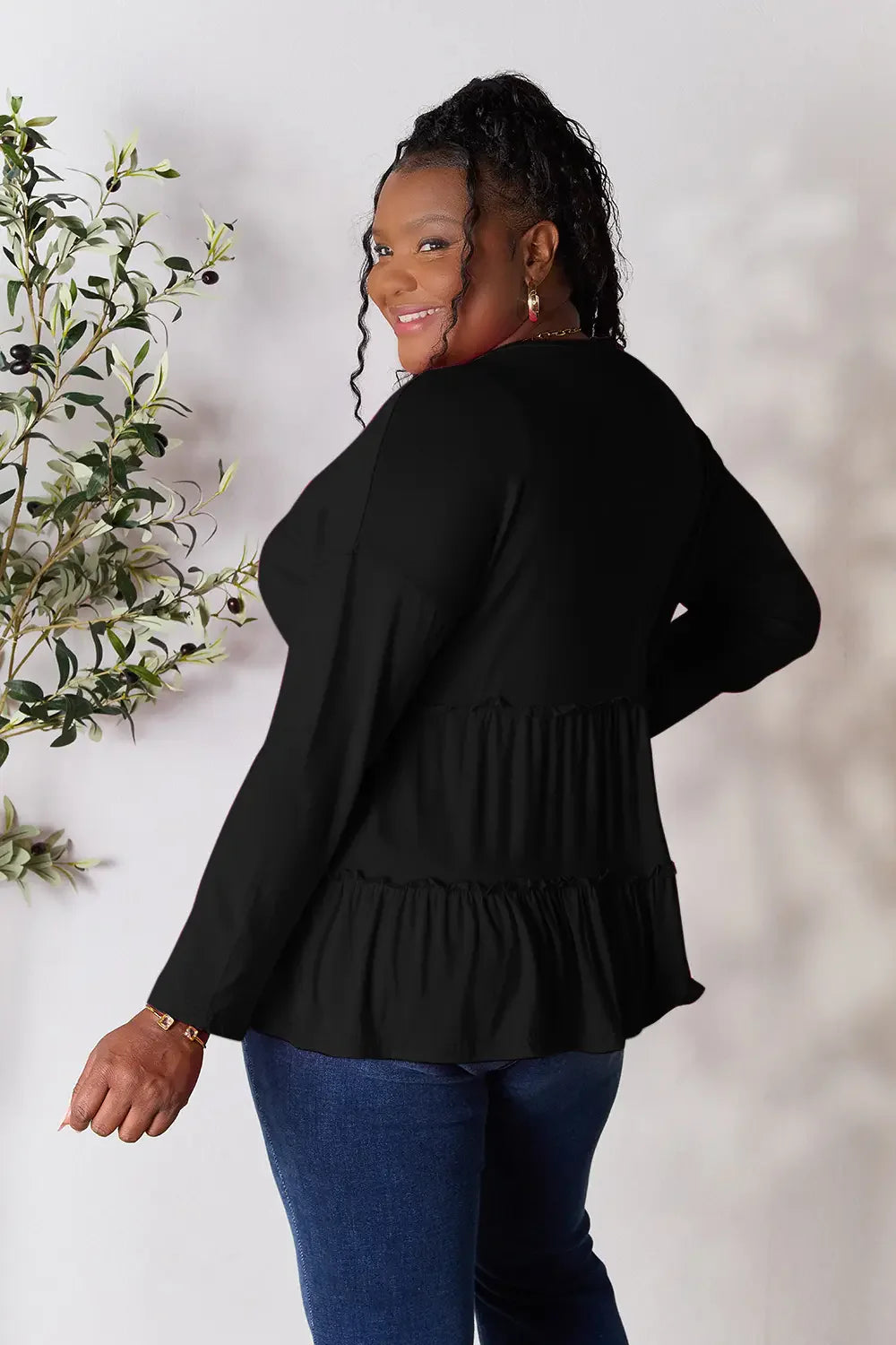 I am a Fashion Junky Take Half Button Long Sleeve Ruffle Hem Blouse