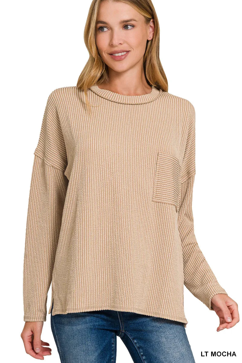Long Sleeve Drop Shoulder Rib Top