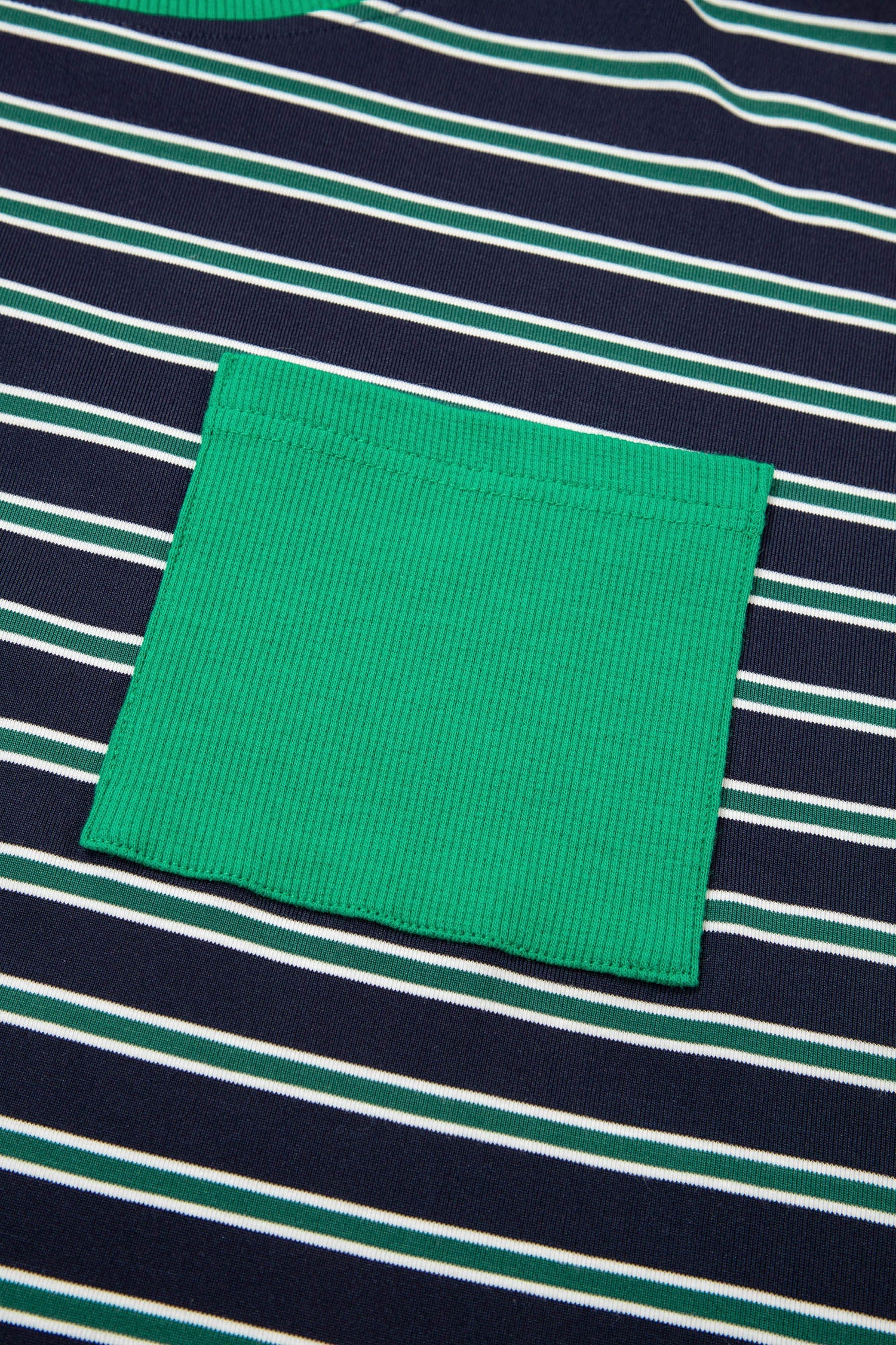 Green Stripe Ribbed Color Block Patchwork Crew Neck Patch Pocket Long Sleeve Top