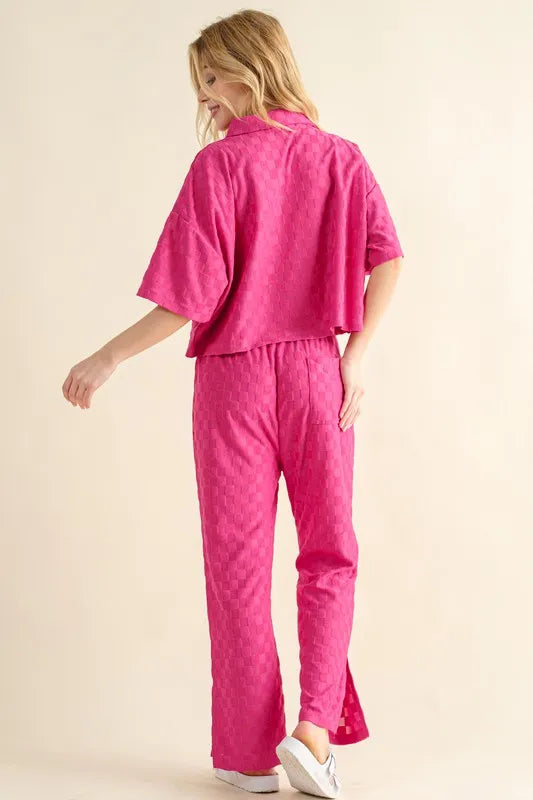 Brushed Texture Checker Board Pattern Casual Top