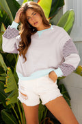 Delicacy Striped Colorblock Patchwork Drop Shoulder Sweatshirt