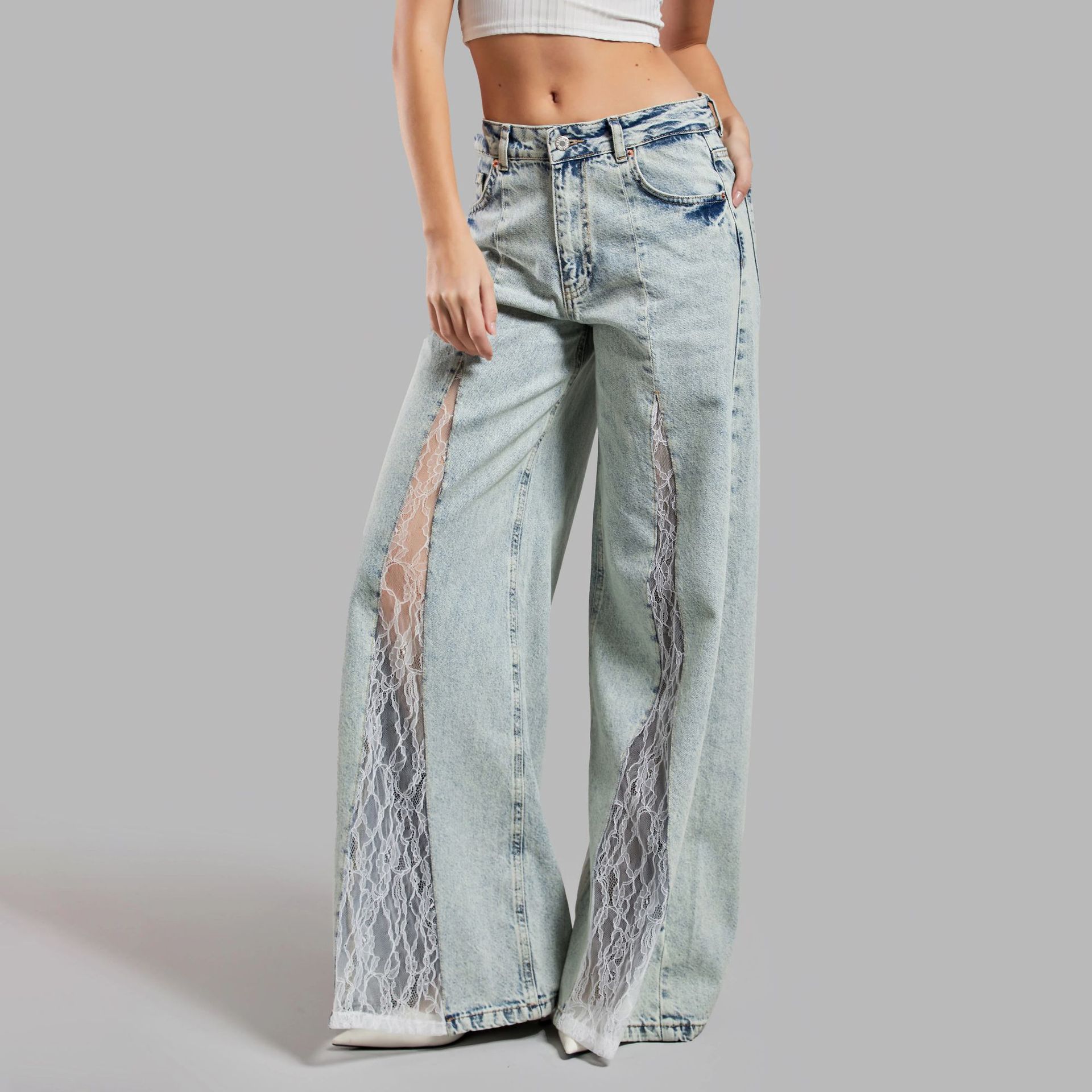 Street Lace Stitching Skinny Jeans See size chart under “more details”