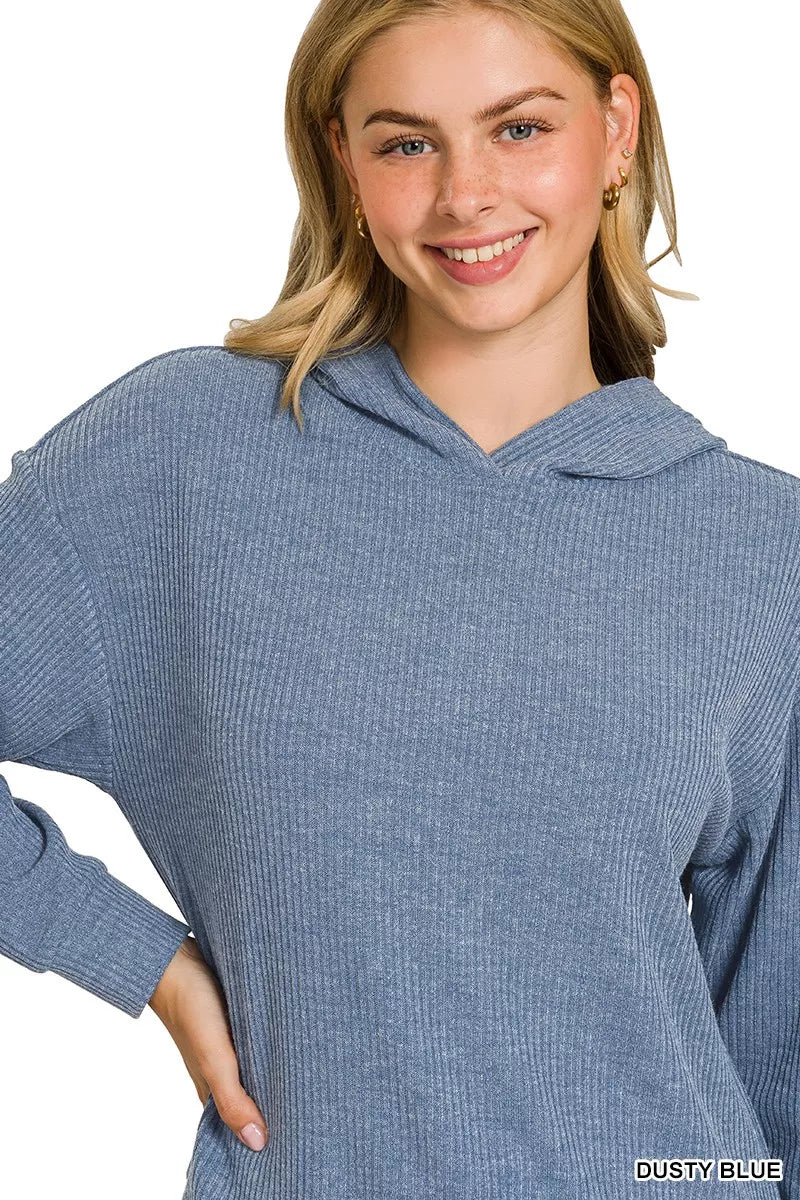 Ribbed Long Sleeve Hoodie