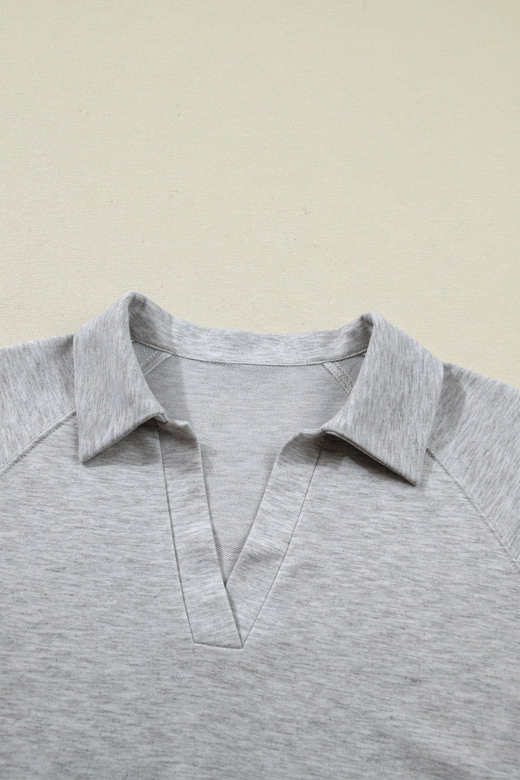 Light Grey Collared V Neck Tee Drawstring Elastic Waist Shorts 2pcs Outfit