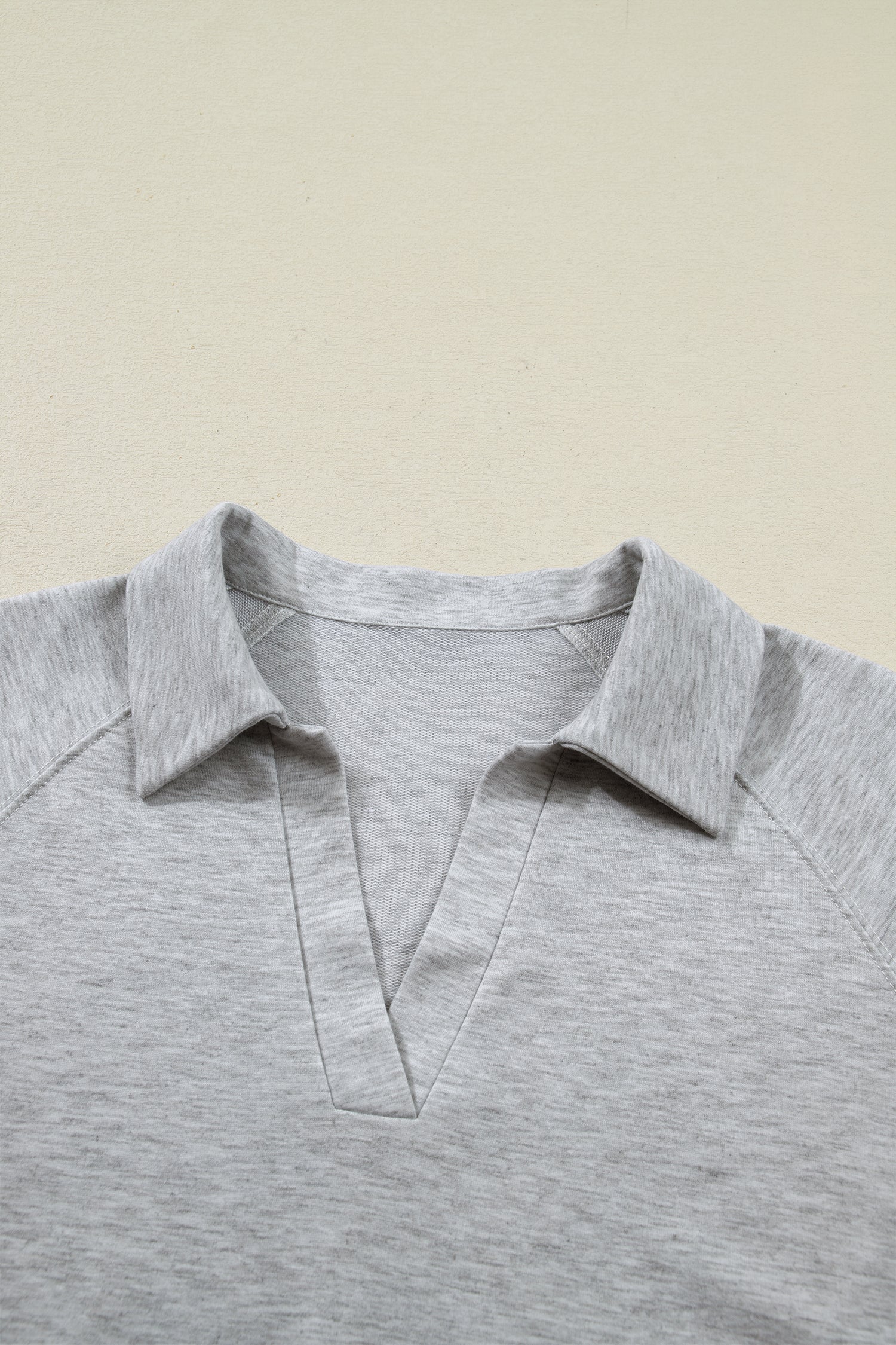 Light Grey Collared V Neck Tee Drawstring Elastic Waist Shorts 2pcs Outfit