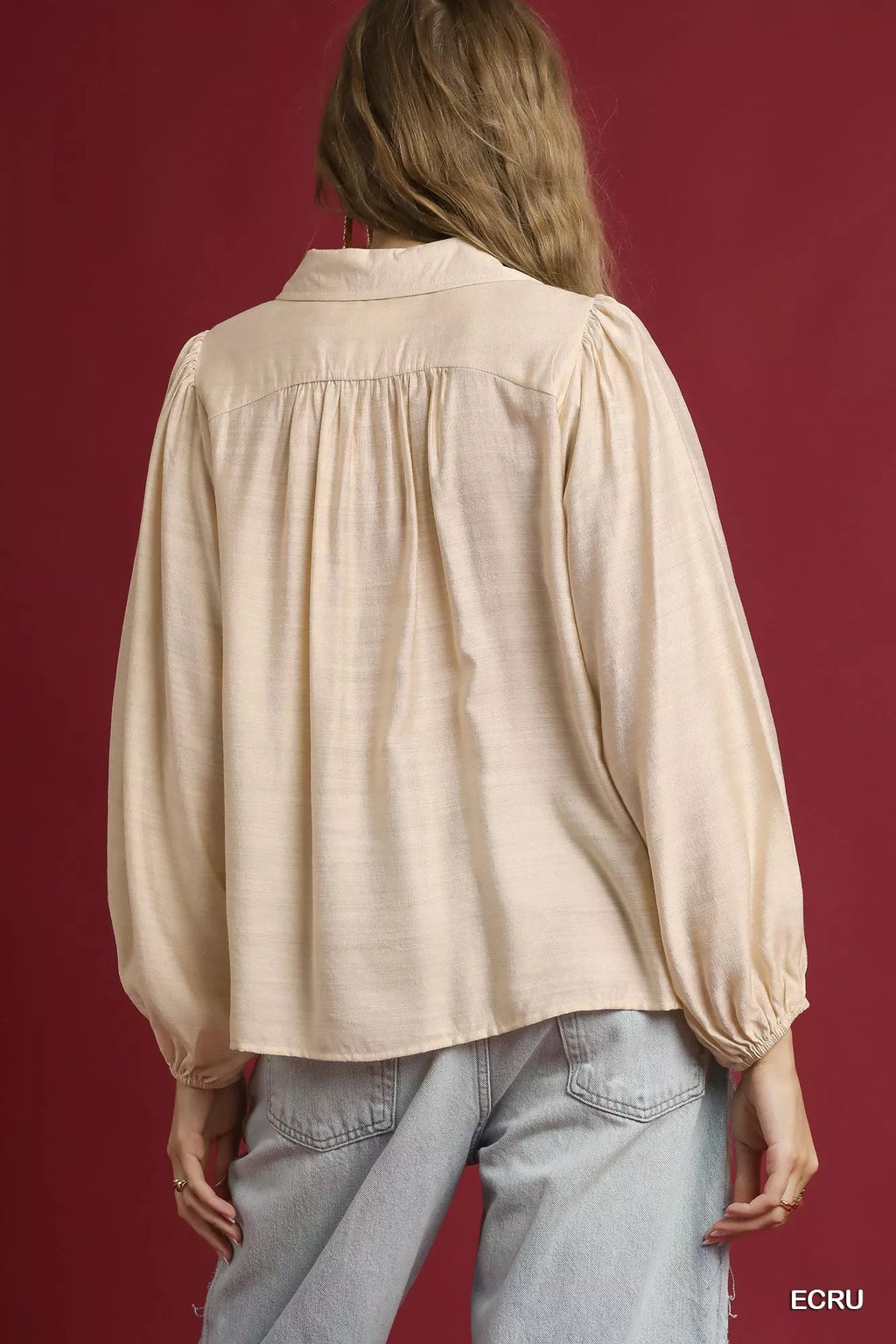 Long Sleeve Blouse with Leopard Print Trim