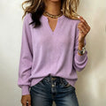 Women's Loose Ribbed V-Notch Raglan Sleeve Pullover Sweater
