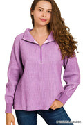 Ribbed Two Tone Half Zip Sweater