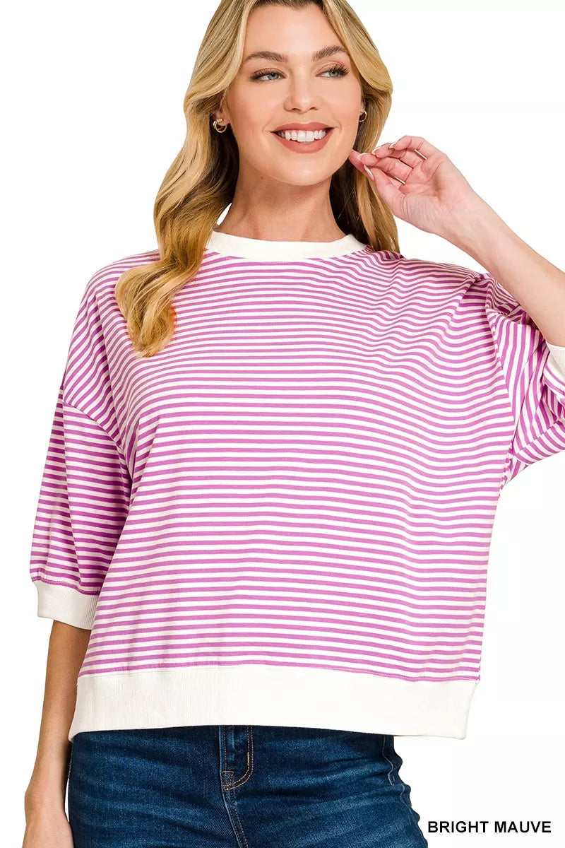 Striped Contrast Trim Banded Bottom Top