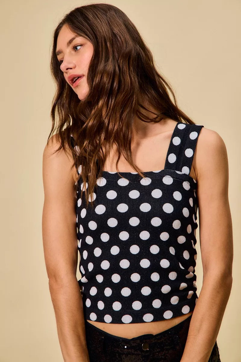 Polka Dot Knit Crop Seamless Casual Tank