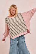 Stripe Mixed Top With Cut Edge And Reverse Outseam