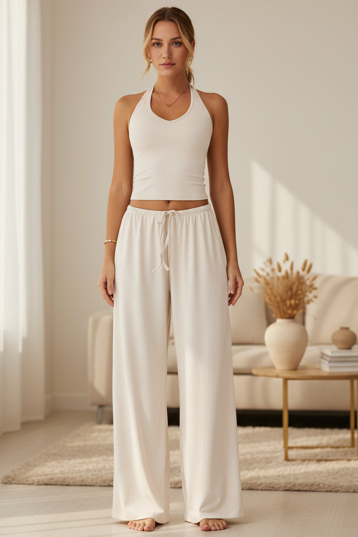 Women's Sporty Crop Tank & Wide-Leg Pants Set