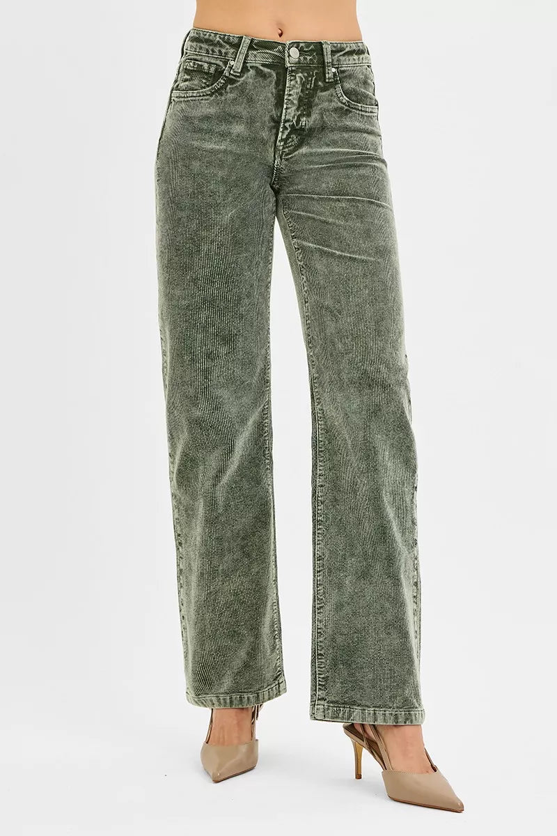 Tummy Control Mid Rise Straight Leg Corduroy Pants