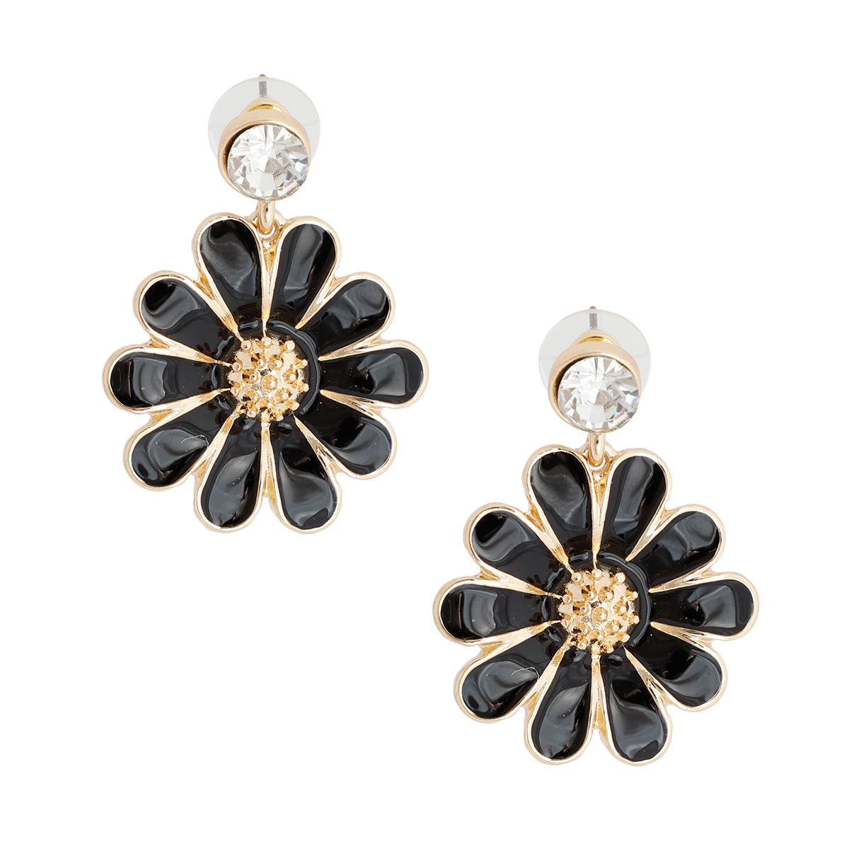 Statement Black Metal Daisy Earrings – Trendy Chic Jewelry Accessory