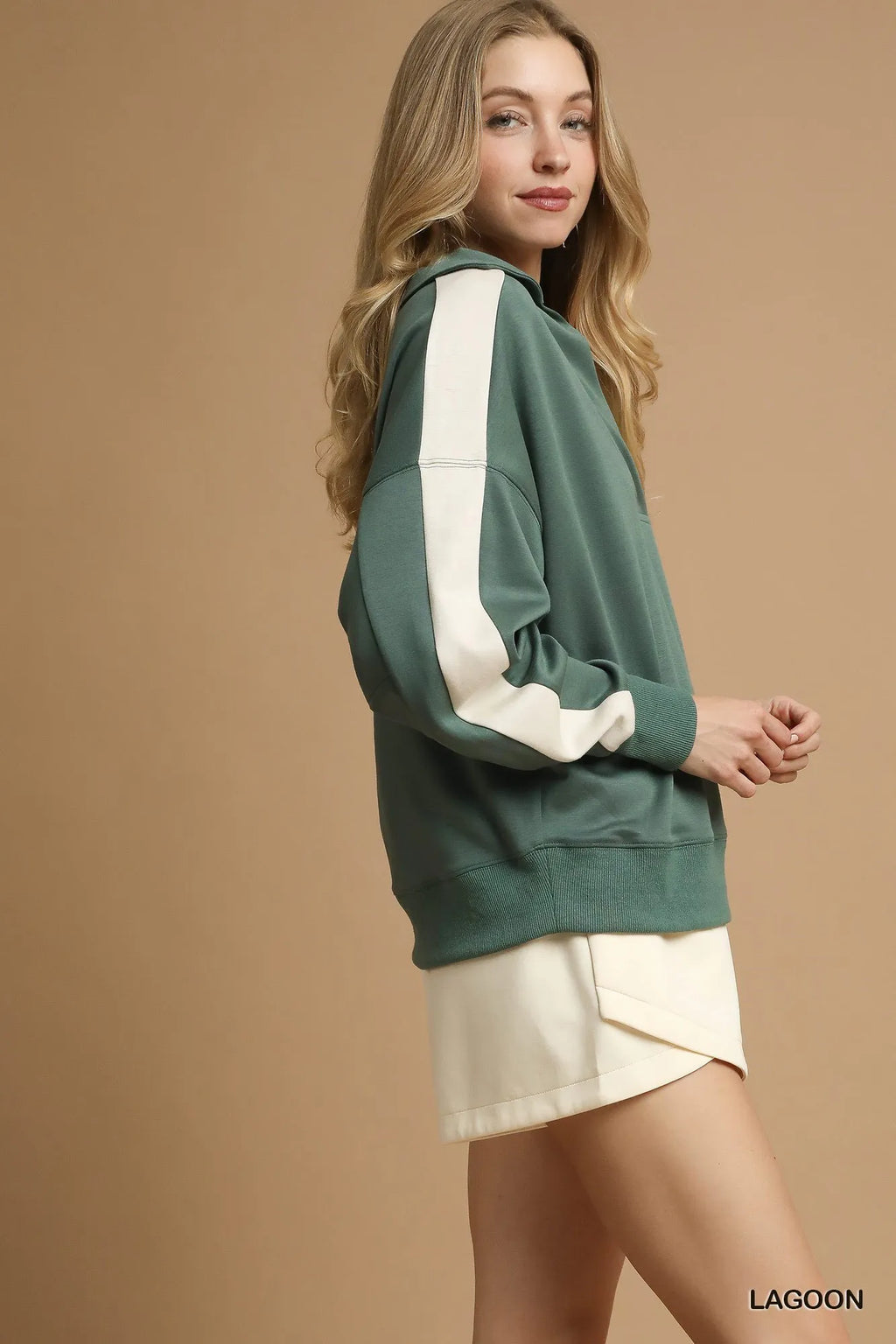 Contrast Long Sleeve Sweatshirt with Collar