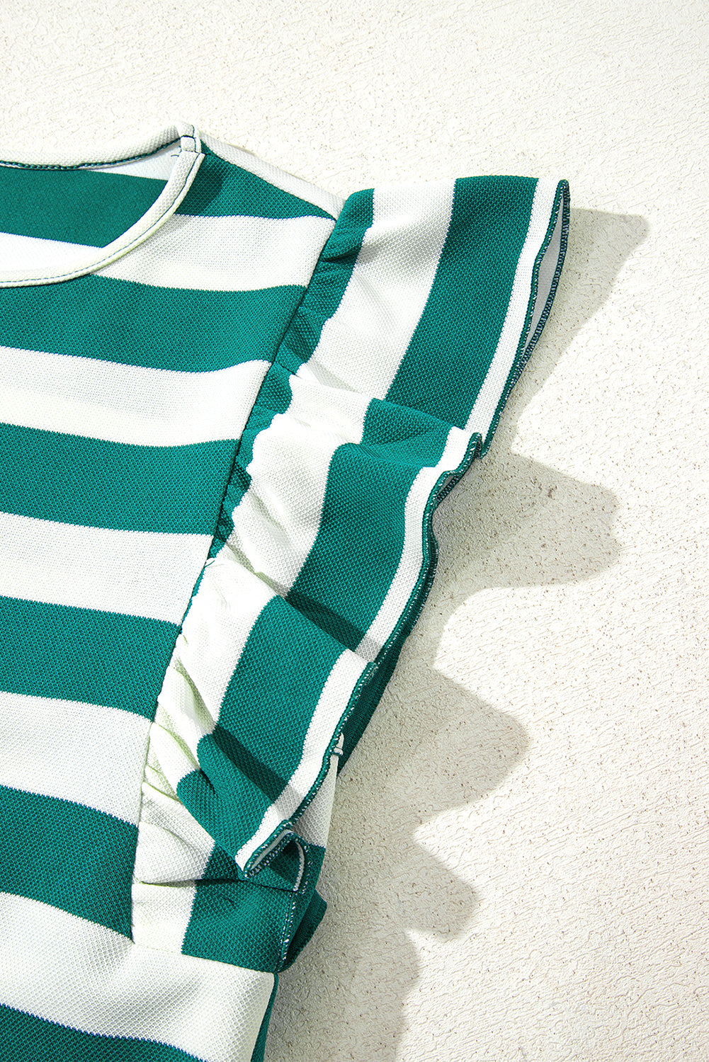Green Stripe Flutter Sleeve Round Neck Shift Dress