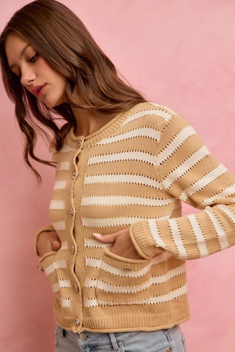 Stripe Long Sleeves Button Sweater Cardigan