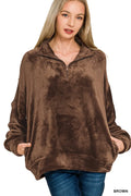 Faux Fur Half Zip Pocket Pullover