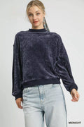 Velour Crewneck Balloon Sleeve Sweatshirt