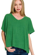 Ribbed V-Neck Short-Sleeve Knit Top