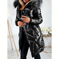 Women's PU Leather Trench Coat with Fur Collar - Slim Fit Mid-Length Winter Jacket (Black, Dark Green, Blue)
