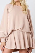 Texture Round Neck Long Sleeve Top and Skirt Set See size chart under “more details”