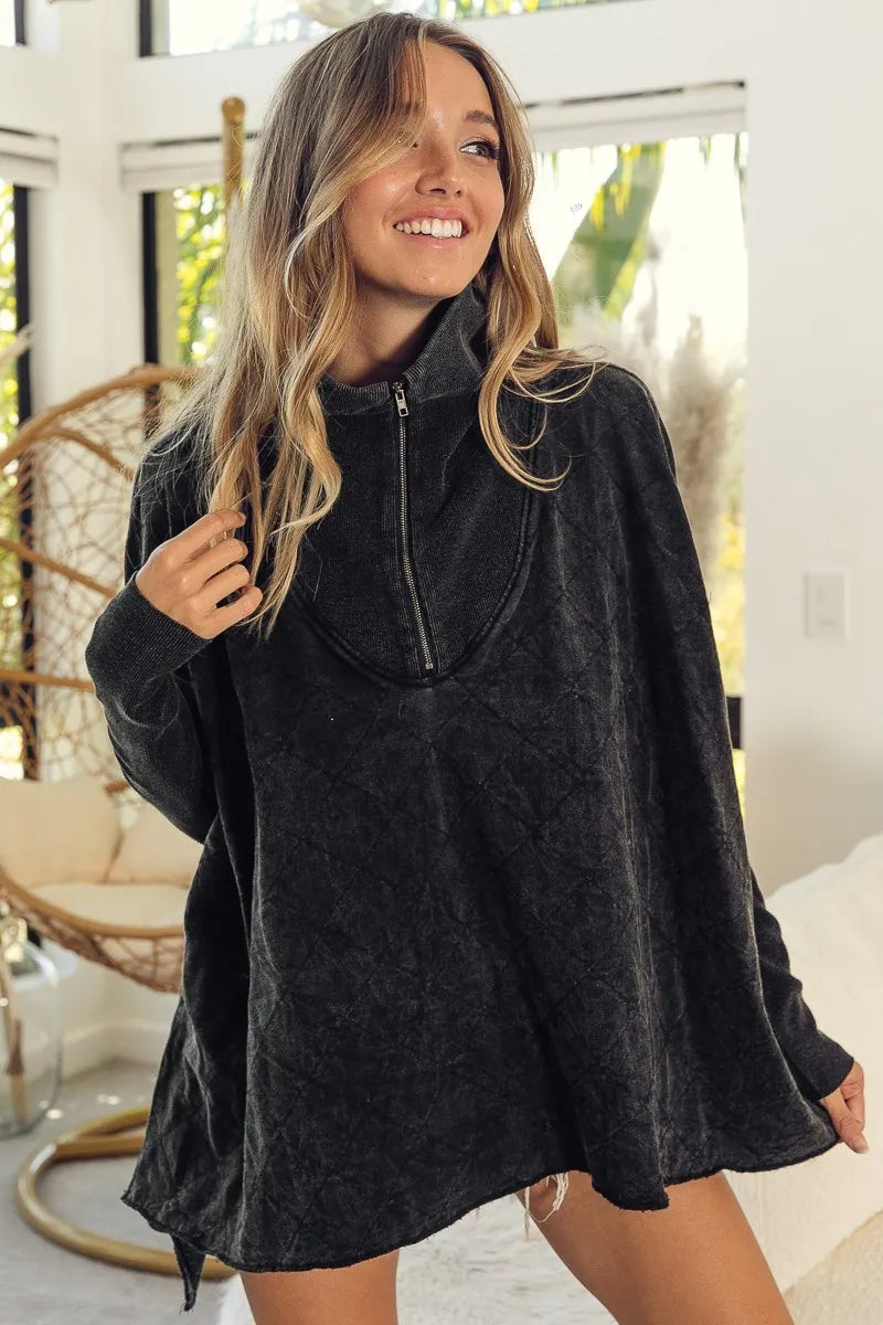 Vintage Washed Quilted Half Zip Top