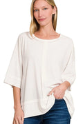 Ribbed Boat Neck 3/4 Sleeve Top