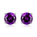 925 Sterling Silver 6mm Round-Cut Amethyst Stud Earrings