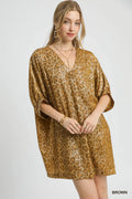 Metallic Leopard Print V-Neck Kimono Dress