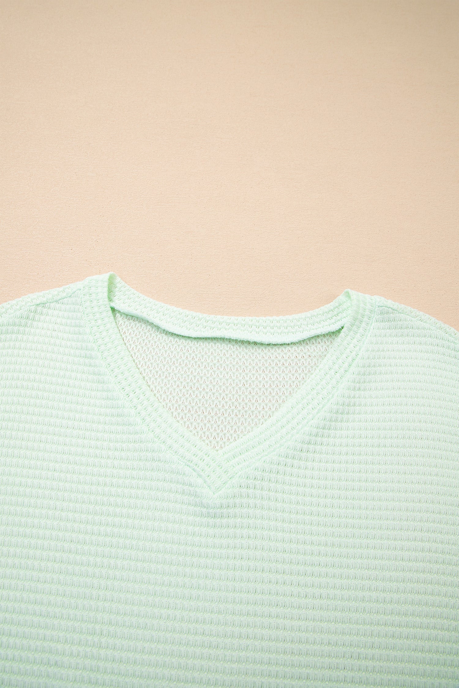 Clearly Aqua Waffle V Neck Short Sleeve Knit Top