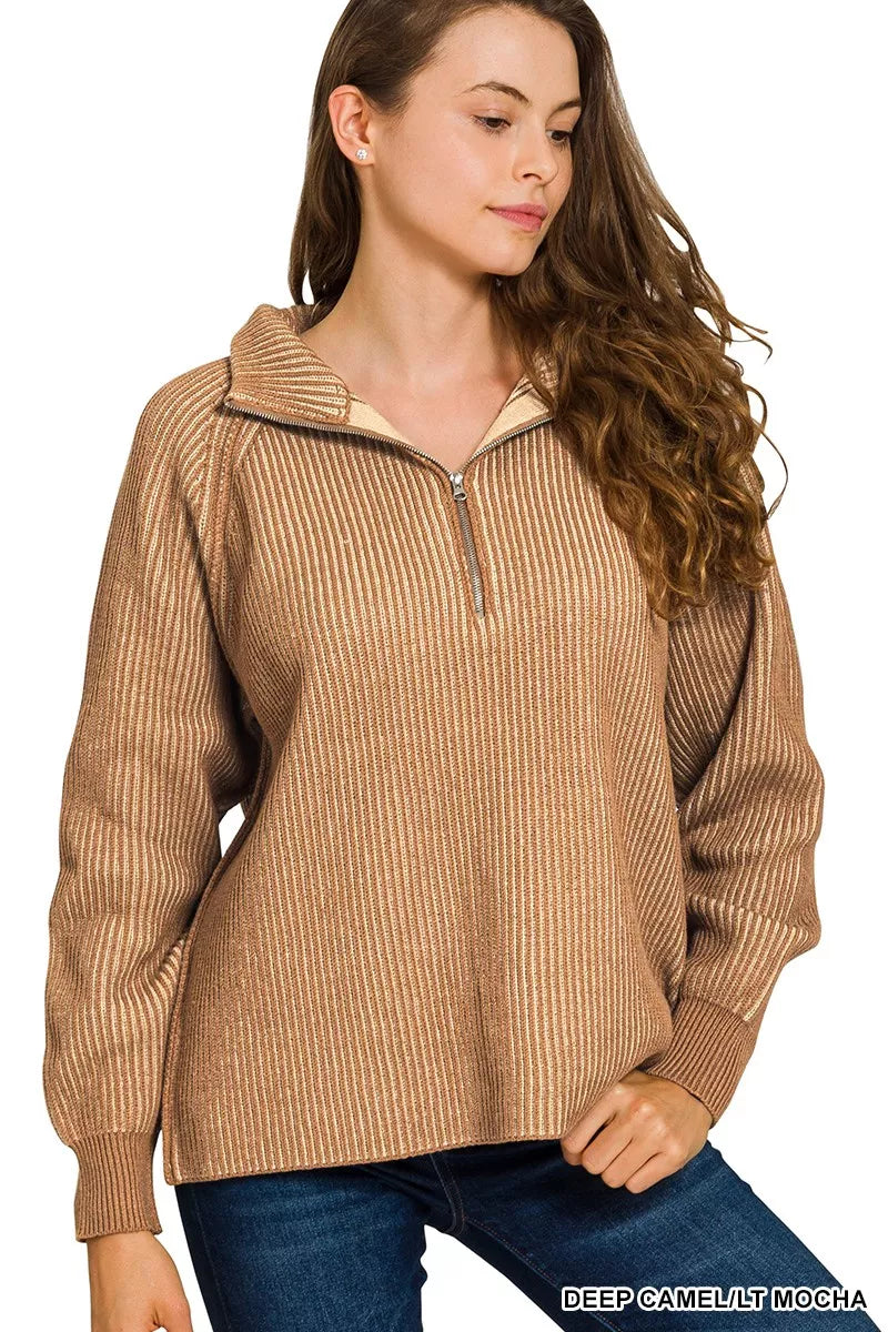 I am a Fashion Junky Ribbed Two Tone Half Zip Sweater