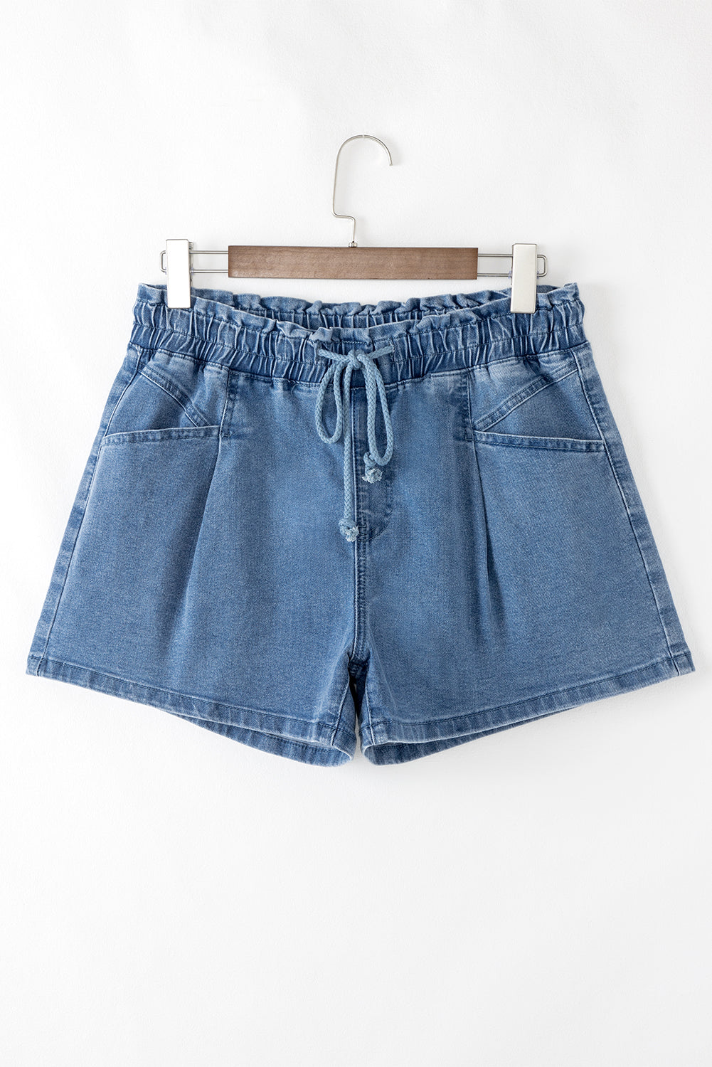 Drawstring High Waist Casual Denim Shorts with Pockets