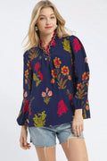 Flower Print Blouse with Scalloped Neckline
