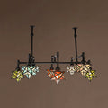 DecorBites™ Rustic Star-Shaped Stained Glass Dining Room Chandelier with 8 Pendant Lights and Hanging Rod