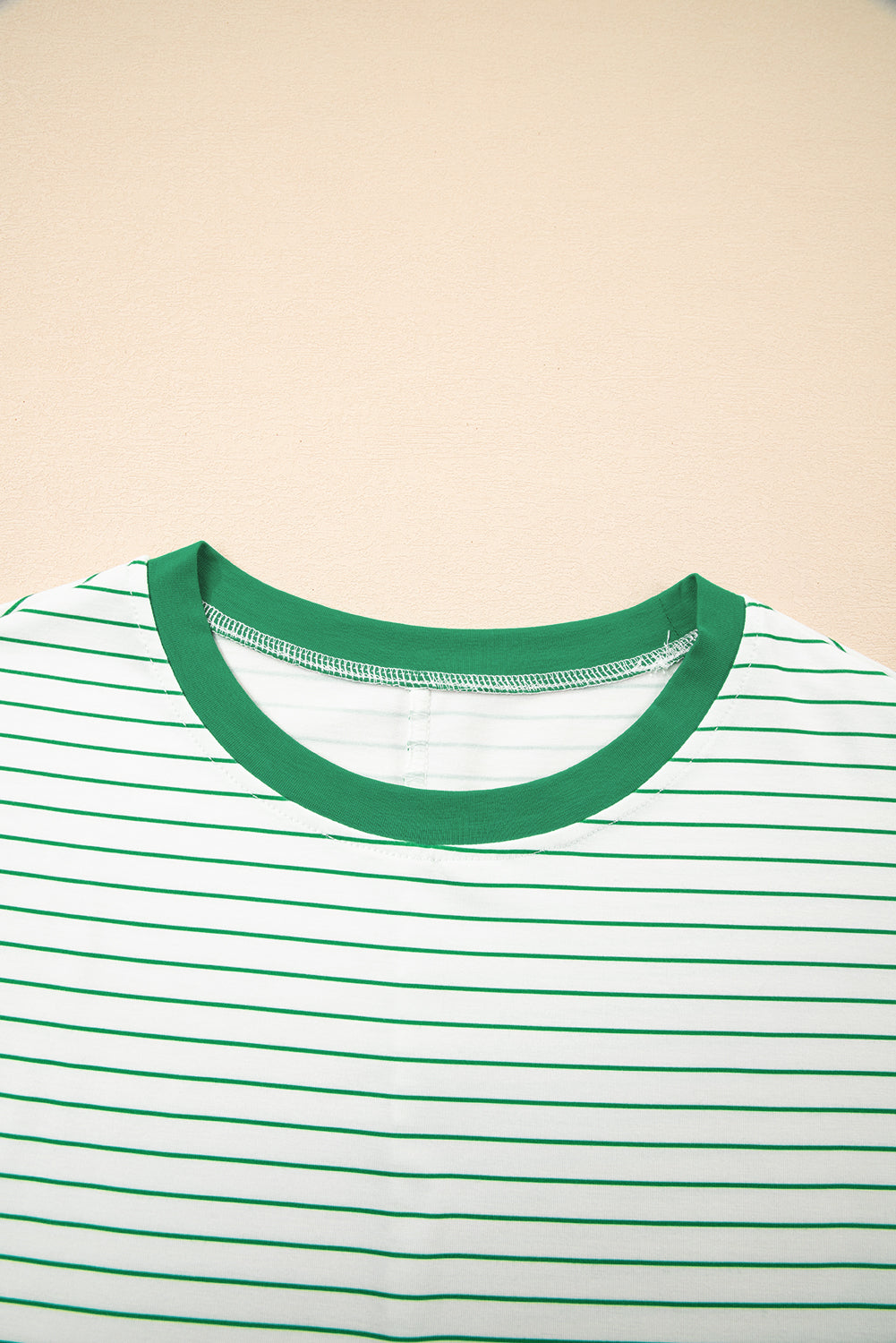 White Stripe Ruffle Short Sleeve T Shirt Mini Dress
