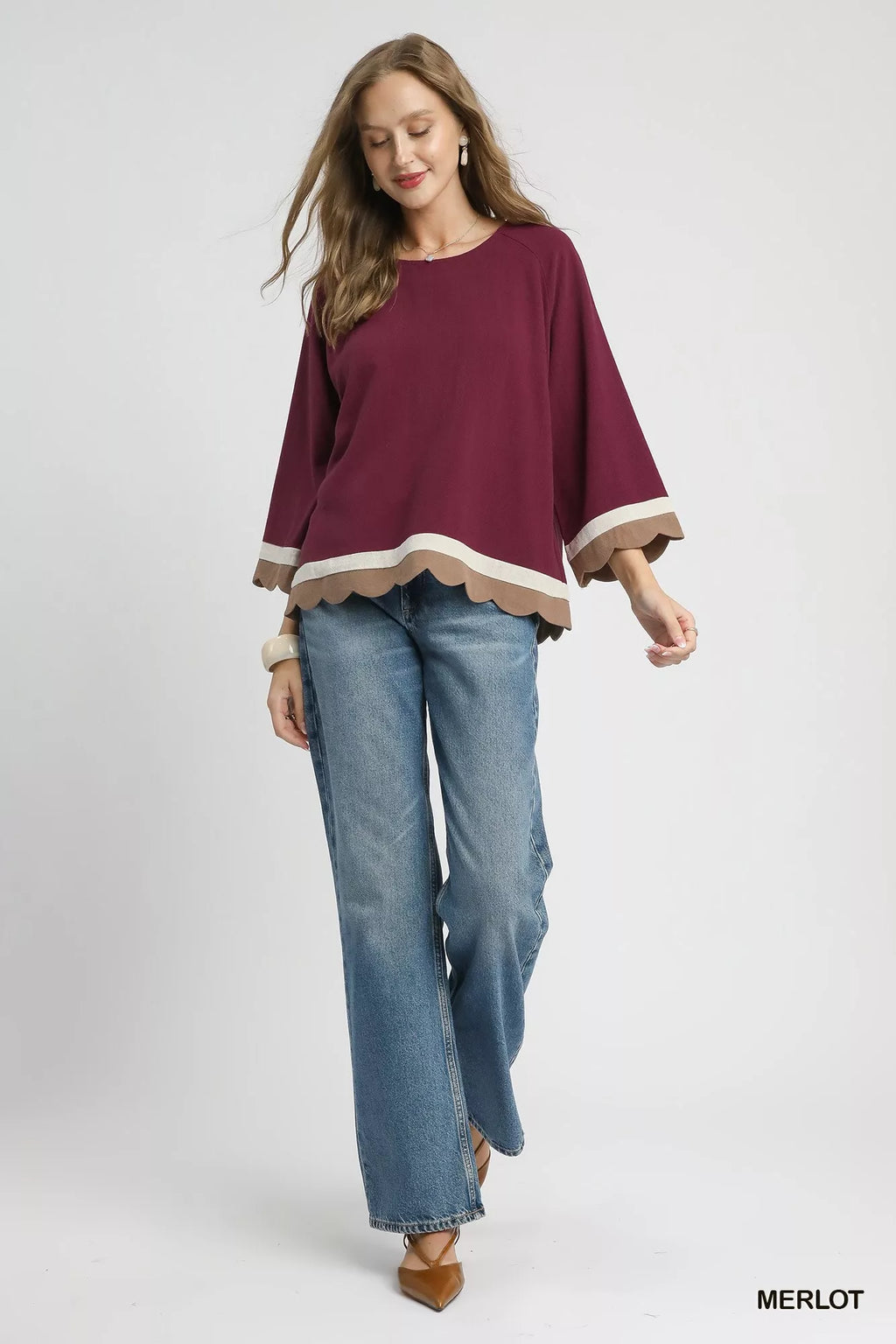 Scalloped Hem Color Block Top