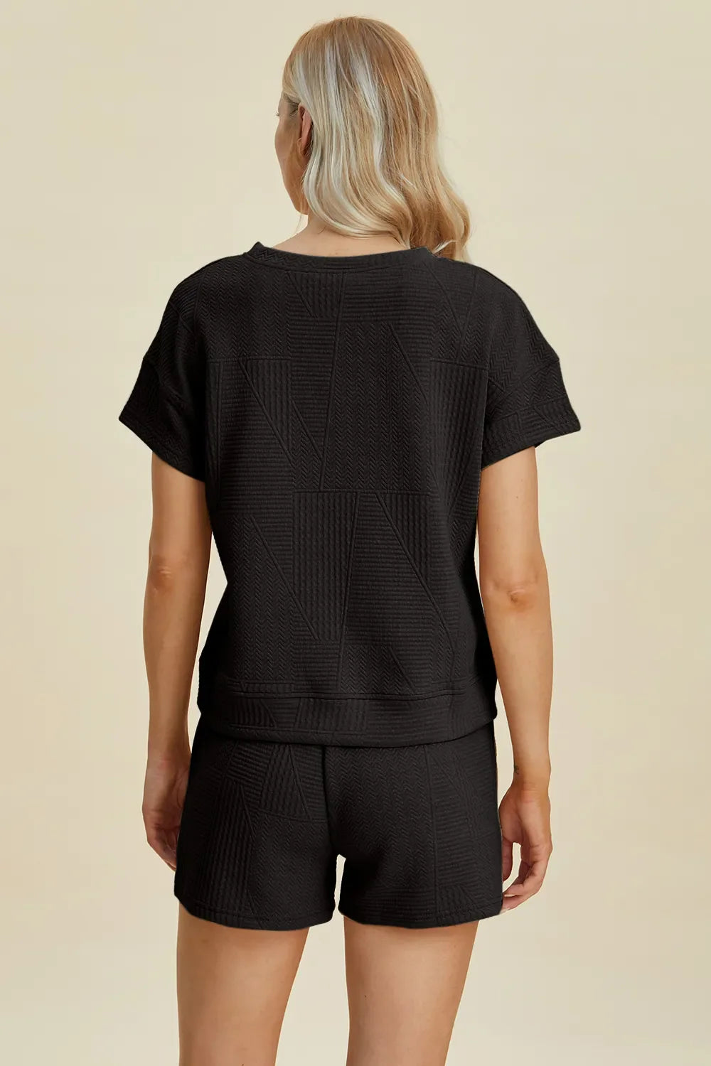 I am a Fashion Junky Full Size Texture Short Sleeve Top and Shorts Set